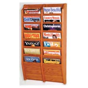 Cascade Wall Magazine Display 14 Pockets Medium Oak 20.5 in x 36 in x 3.75 in Ea