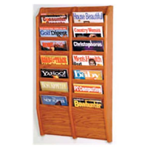 Cascade Wall Magazine Display 14 Pockets Medium Oak 20.5 in x 36 in x 3.75 in Ea