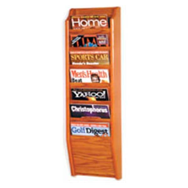 Cascade Wall Magazine Display 7 Pockets Medium Oak 10.5 in x 36 in x 3.75 in Ea