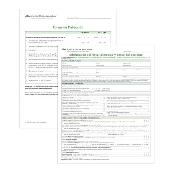 ADA Health History Forms 2-Sided Spanish 8.5 in x 11 in 100/Pk