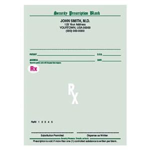 Premium Security Prescription Pads 1-Part Vrt Grn w/ Tmprtr-Snstv mprntng 10/Bx