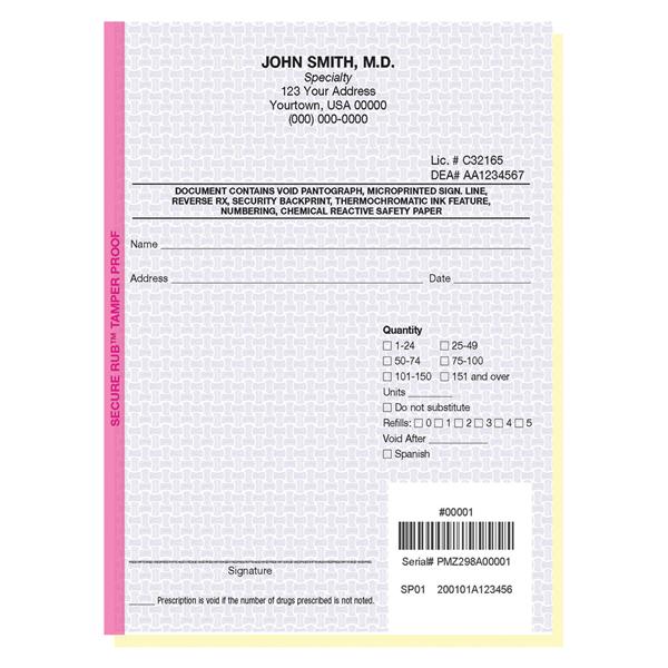 Prescription Pads California 2-Part Vertical Imprinted 8/Bx