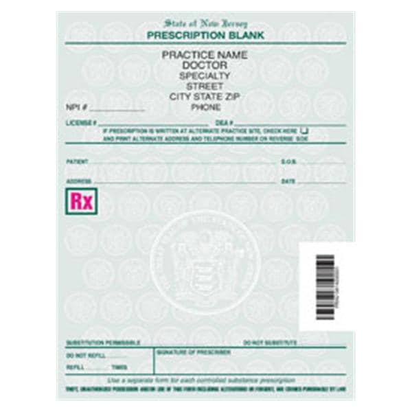 Prescription Pads New Jersey 1-Part 8/Bx