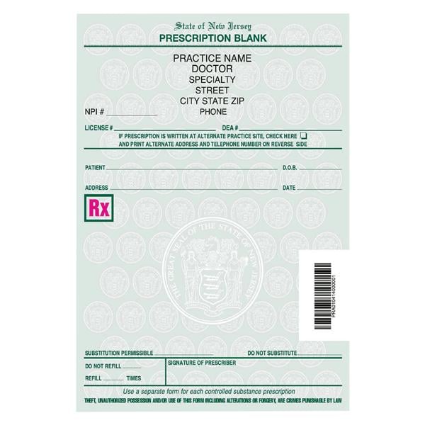 Prescription Pads New Jersey 1-Sided 8/Bx