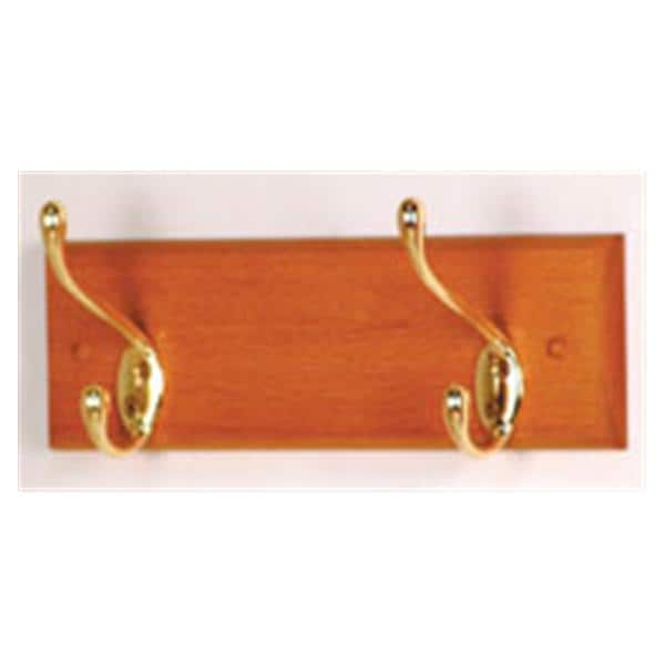 Coat Rack Medium Oak With 2 Brass Hooks Ea