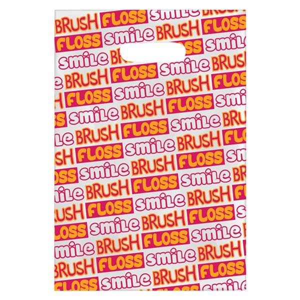 Scatter Print Bags Brush Floss Smile 2 Sided Print Orange / Pink 100/Bx