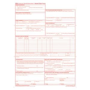 American Dental Association Insurance Claim Forms 2019 1-Part 8.5x11 Red 100/Pk