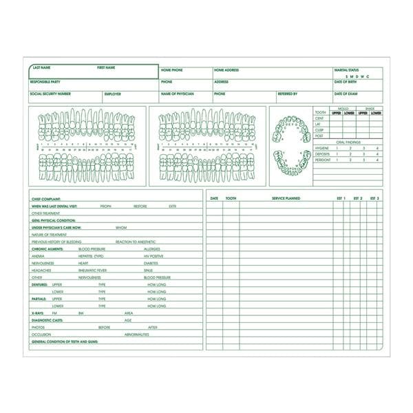 Patient Record Dental Forms 2 Sided White 100/Pk