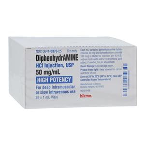 Diphenhydramine HCl Injection 50mg/mL SDV 1mL 25/Package