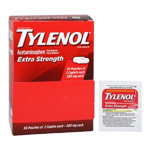 Tylenol Pn Rlvr/Fvr Rdcr Caplets 500mg Extra Strength Industrial Pack 50x2/Bx, 36 BX/CA