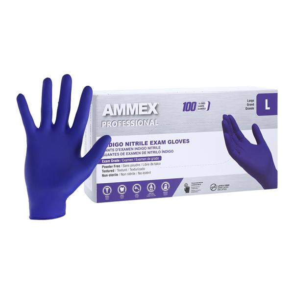 Ammex Nitrile Exam Gloves Large Indigo Non-Sterile, 10 BX/CA