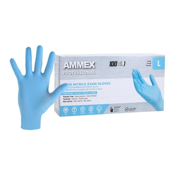 Ammex Nitrile Exam Gloves Large Blue Non-Sterile, 10 BX/CA