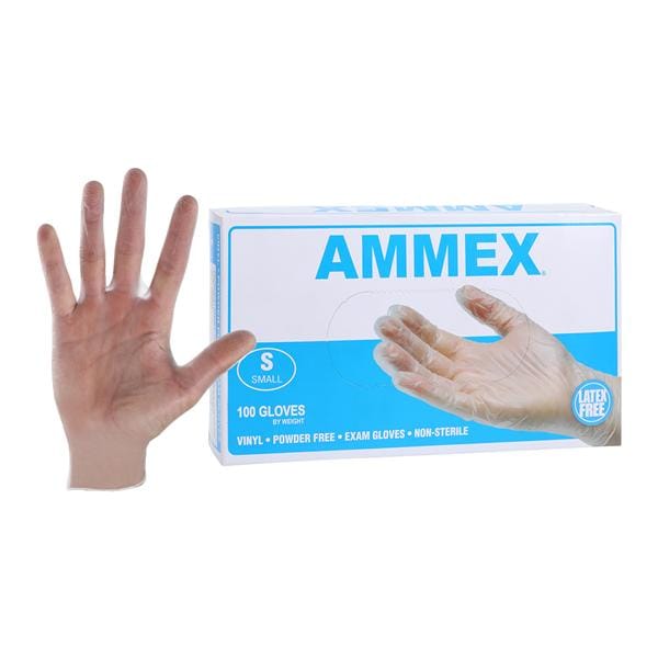 Ammex Vinyl Exam Gloves Small Clear Non-Sterile, 10 BX/CA