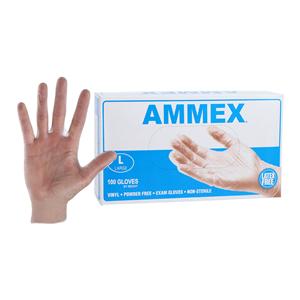 Ammex Vinyl Exam Gloves Large Clear Non-Sterile, 10 BX/CA