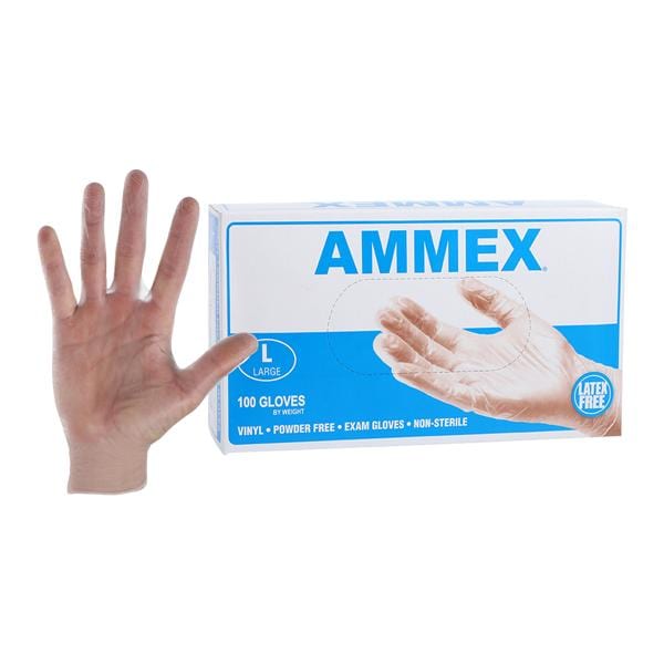 Ammex Vinyl Exam Gloves Large Clear Non-Sterile, 10 BX/CA