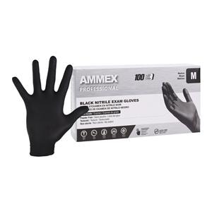 Ammex Nitrile Exam Gloves Medium Black Non-Sterile, 10 BX/CA