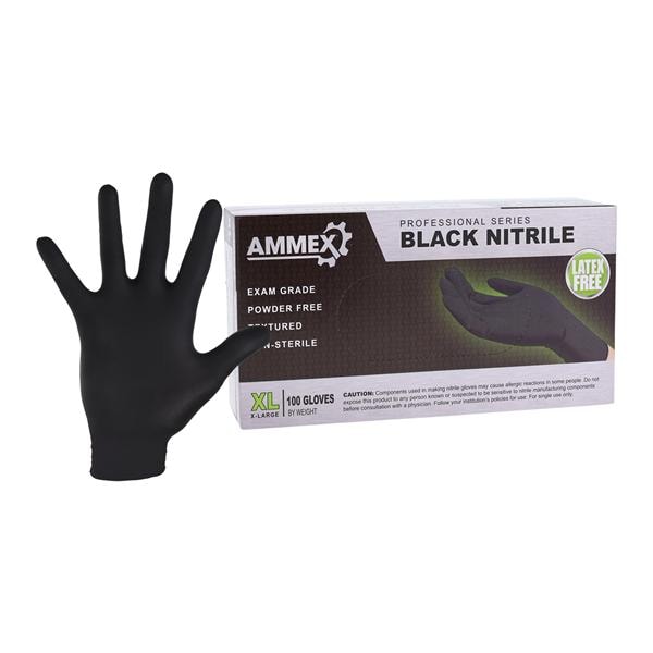 Ammex Nitrile Exam Gloves X-Large Black Non-Sterile, 10 BX/CA