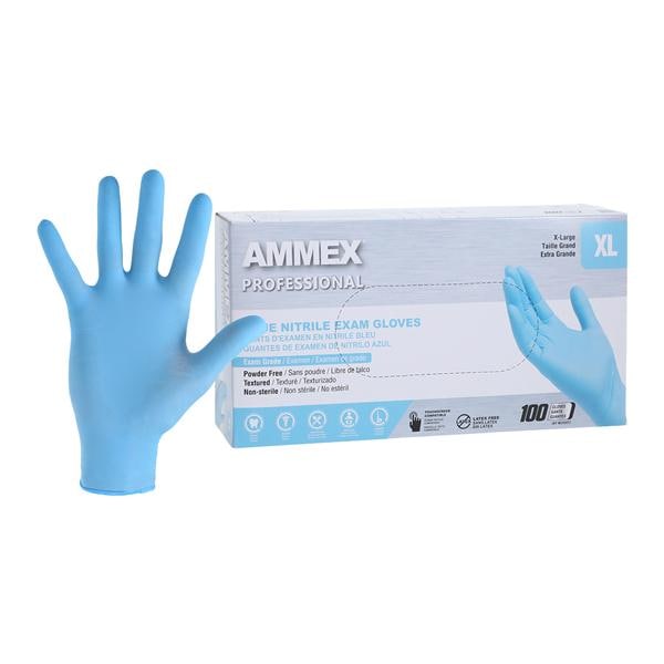 Ammex Nitrile Exam Gloves X-Large Blue Non-Sterile, 10 BX/CA