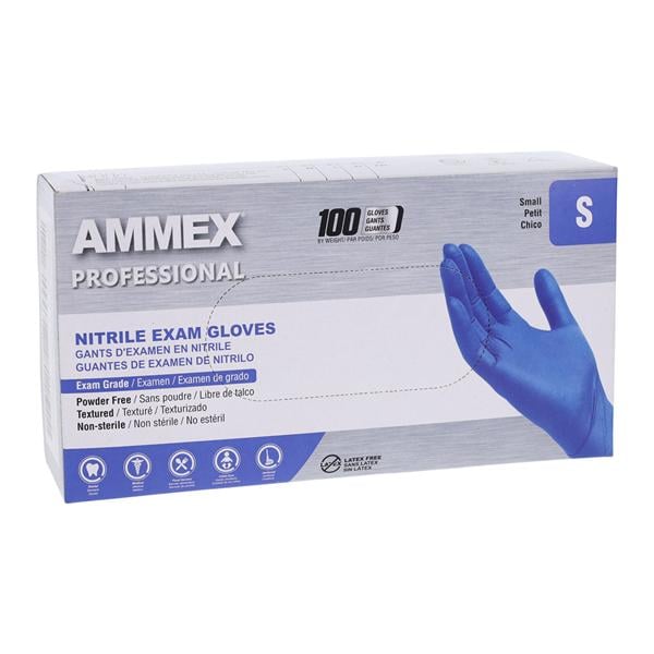 Ammex Nitrile Exam Gloves Small Blue Non-Sterile