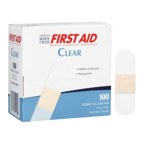 American White Cross Adhesive Bandage Plastic 1x3" Clear Sterile 1200/Ca