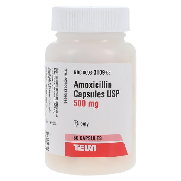 Amoxicillin Capsules 500mg Bottle 50/Bt, 144 BT/CA