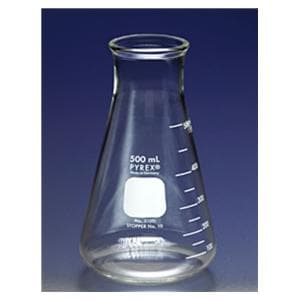 Pyrex Erlenmeyer Flask Borosilicate Glass 500mL Wide Mouth 36/Ca