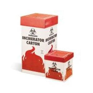 Biohazard Incinerator Carton 12x12x27" Red/White Flap Opening Crgtd Crdbrd 6/Pk