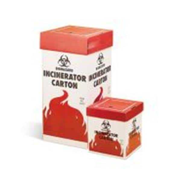 Biohazard Incinerator Carton 12x12x27" Red/White Flap Opening Crgtd Crdbrd 6/Pk