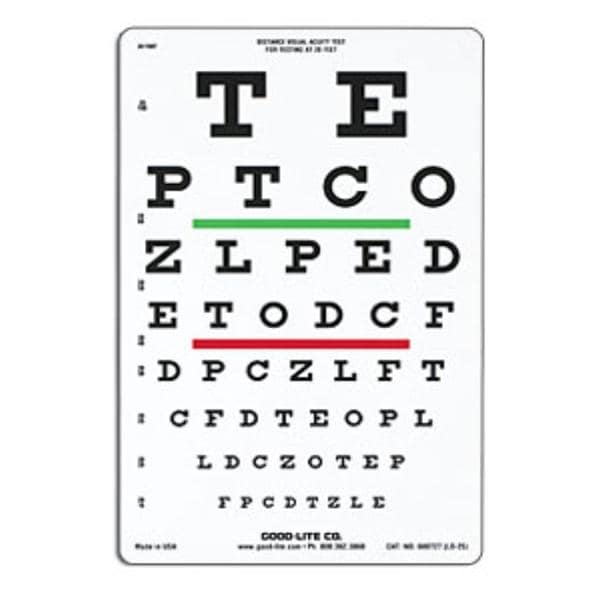 Eye Chart 20' Testing Distance Ea