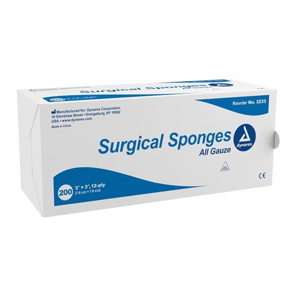 100% Cotton Gauze Sponge 3x3" 12 Ply Non-Sterile LF