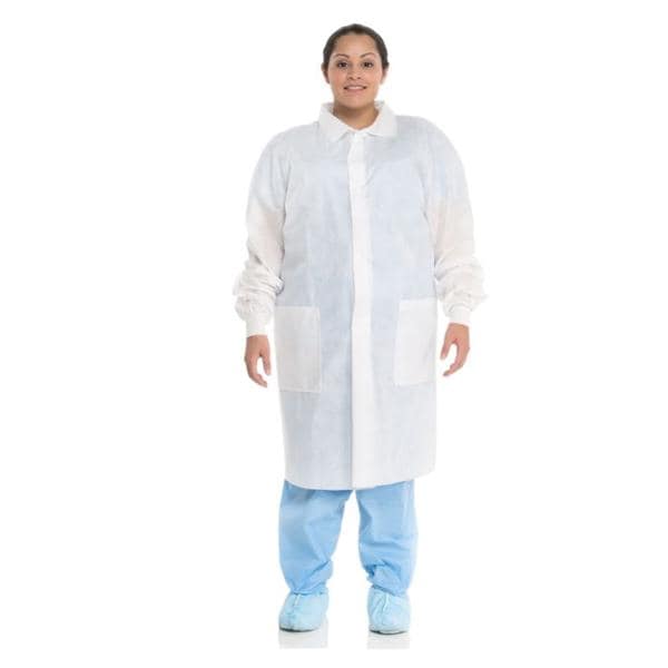 Basic Lab Coat 3 Layer SMS Large White 25/ca