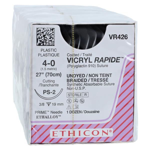 Vicryl Rapide Suture 4-0 27" Polyglactin 910 Braid PS-2 Undyed 12/Bx