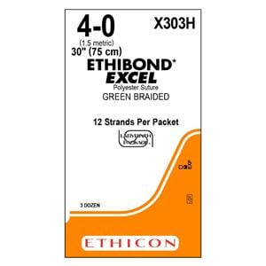 Ethibond Excel Suture 4-0 12-30" Polyester Braid Green 36/Bx