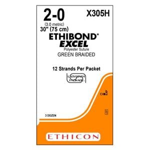 Ethibond Excel Suture 2-0 30" Polyester Braid Green 36/Bx