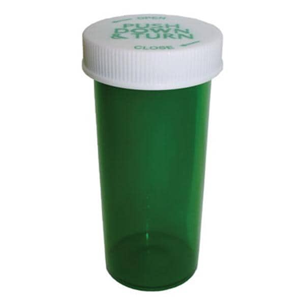 Medicine Vial Plastic 40 Dram Green Reusable Non-Sterile 180/Ca