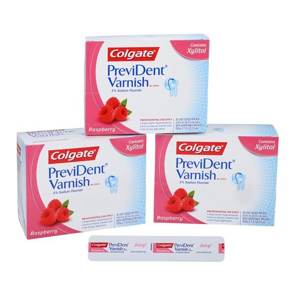 Colgate PreviDent Fluoride Varnish Bulk Pack 5% NaF 0.4 mL Raspberry 150/Pk