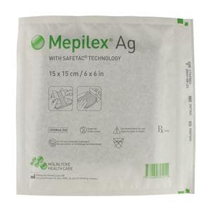 Mepilex Ag Polyurethane Foam Dressing 6x6" Sterile Mildly Adhesive Gntl Adh LF