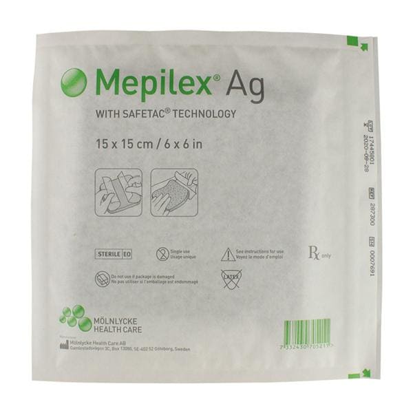 Mepilex Ag Polyurethane Foam Dressing 6x6" Sterile Mildly Adhesive Gntl Adh LF