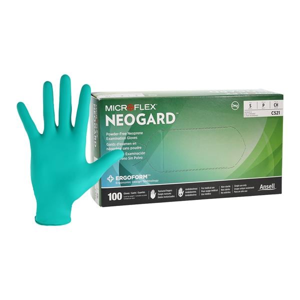 MICROFLEX Neogard Neoprene Exam Gloves Small Standard Green Non-Sterile