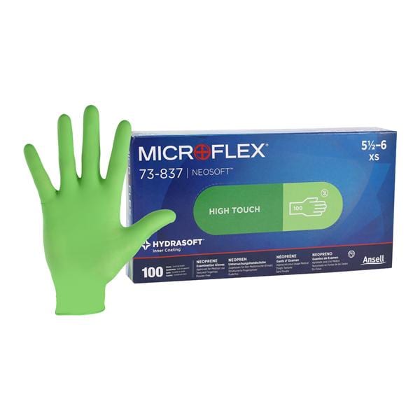 MICROFLEX Neosoft Neoprene Exam Gloves X-Small Standard Green Non-Sterile