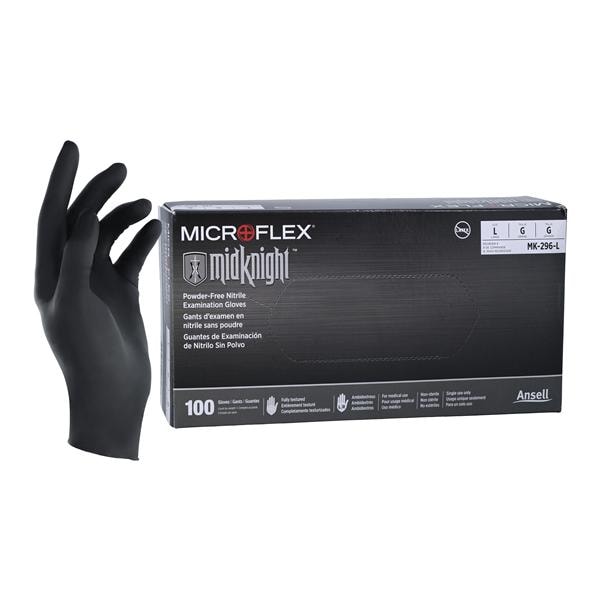 MICROFLEX MidKnight Nitrile Exam Gloves Large Standard Black Non-Sterile