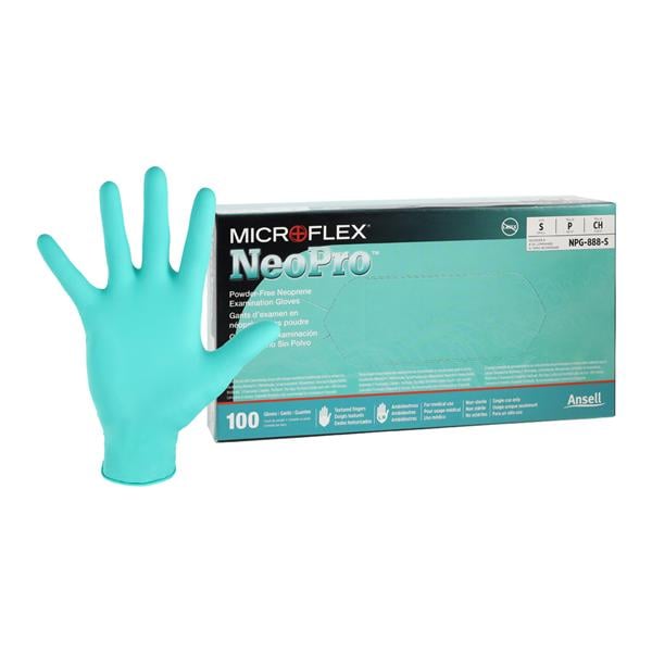 NeoPro Neoprene Exam Gloves Small Green Non-Sterile, 10 BX/CA