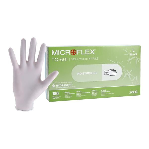 MICROFLEX Soft White Nitrile Exam Gloves Large Standard White Non-Sterile