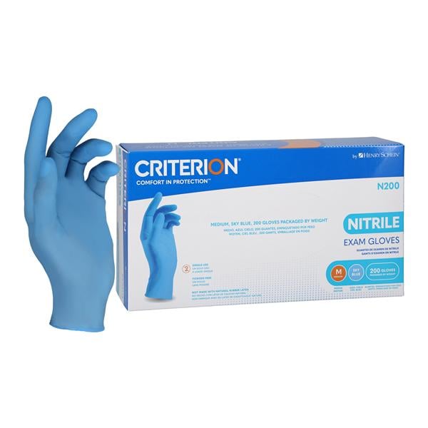 Criterion N200 Nitrile Exam Gloves Medium Standard Sky Blue Non-Sterile