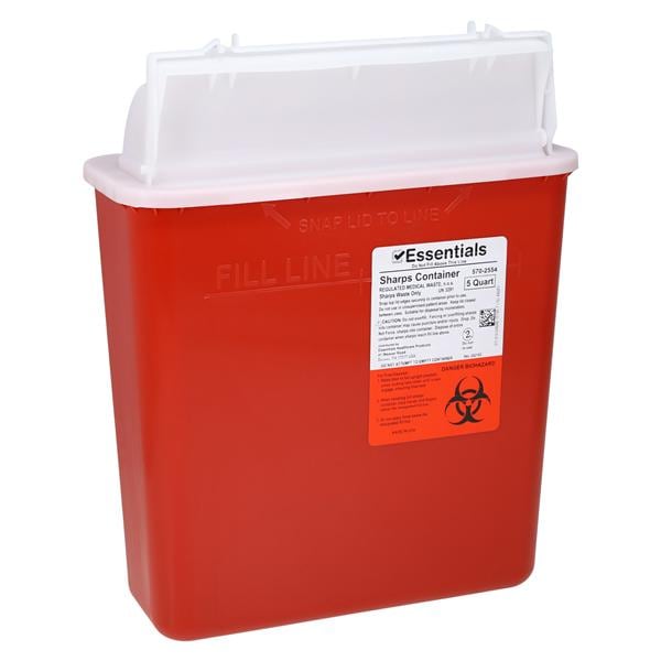 Essentials EDLP Sharps Container 5qt Red 23.75x17.25x11.5" Ld PP EA, 20 EA/CA