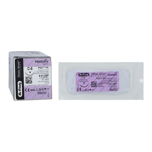 Perma Sharp Suture 4-0 18" Polyglycolic Acid/Fast Absorbtion Brd C-6 Undyd 12/Bx