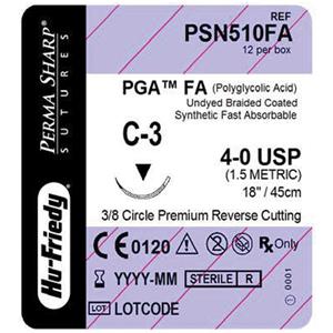 Perma Sharp Suture 4-0 18" Polyglycolic Acid/Fast Absorbtion Brd C-3 Undyd 12/Bx