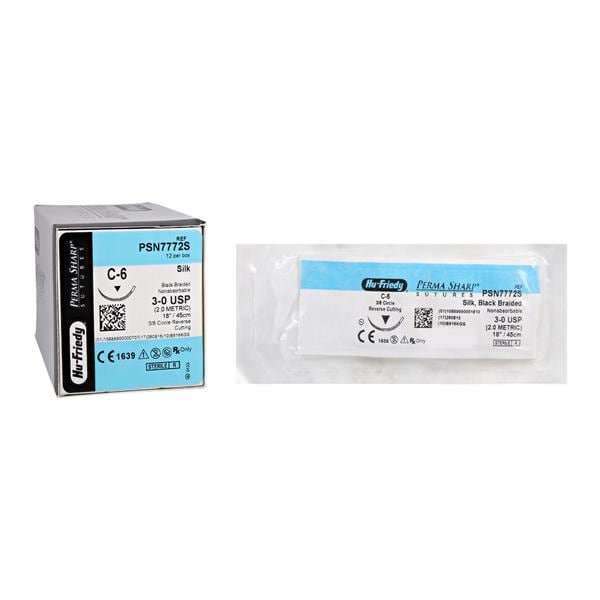 Perma Sharp Suture 3-0 18" Silk Braid C-6 Black 12/Bx