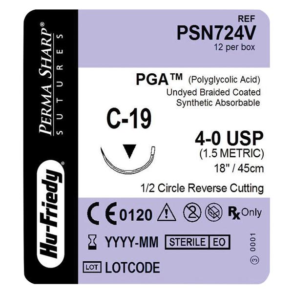 Perma Sharp Suture 4-0 18" Polyglycolic Acid Braid C-19 Undyed 12/Bx