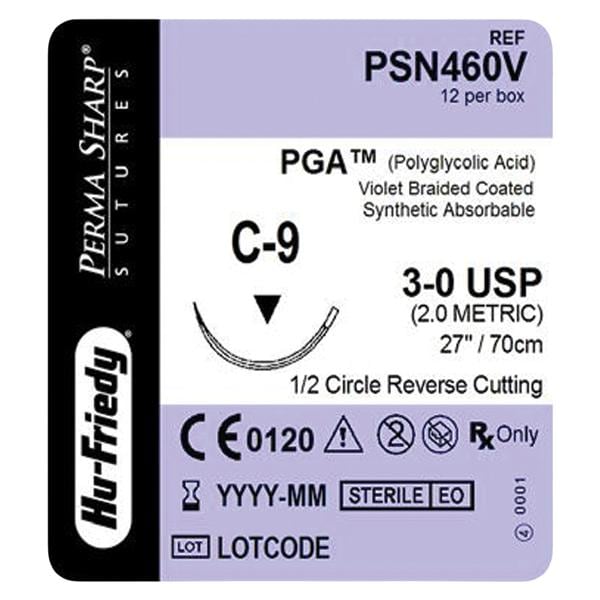 Perma Sharp Suture 3-0 27" Polyglycolic Acid Braid C-9 Violet 12/Bx